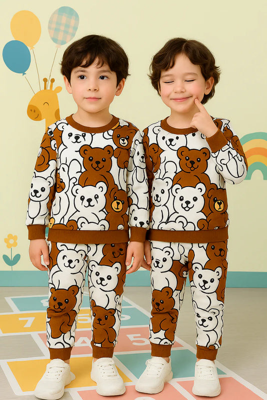 Multi Bear Printed Kids Winter Suit