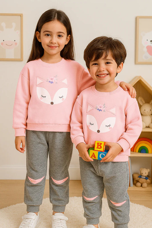 Pink Fox Printed Kids Winter Suit