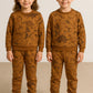 Brown Dinosaur Printed Kids Winter Suit