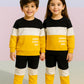 Black & Yellow Panel Happy Everyday Printed Kids Winter Suit